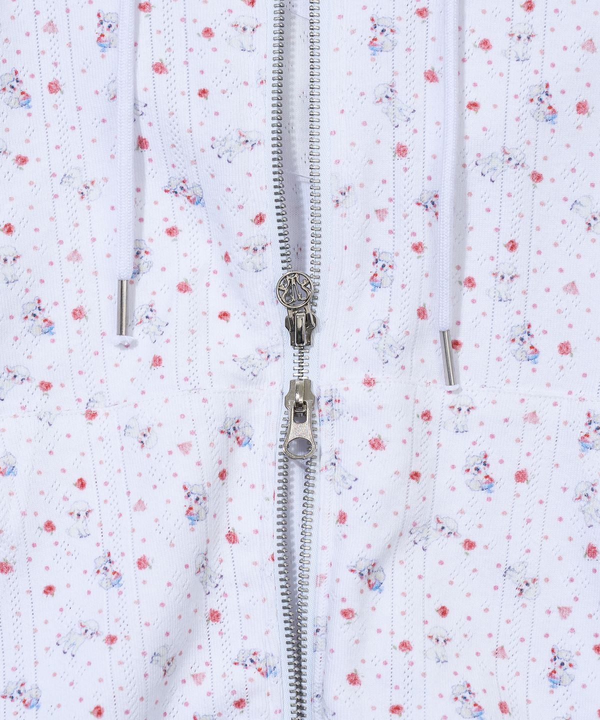유희(YOUHEE) SHEEP PATTERN EYELET HOOD ZIP-UP_WHITE