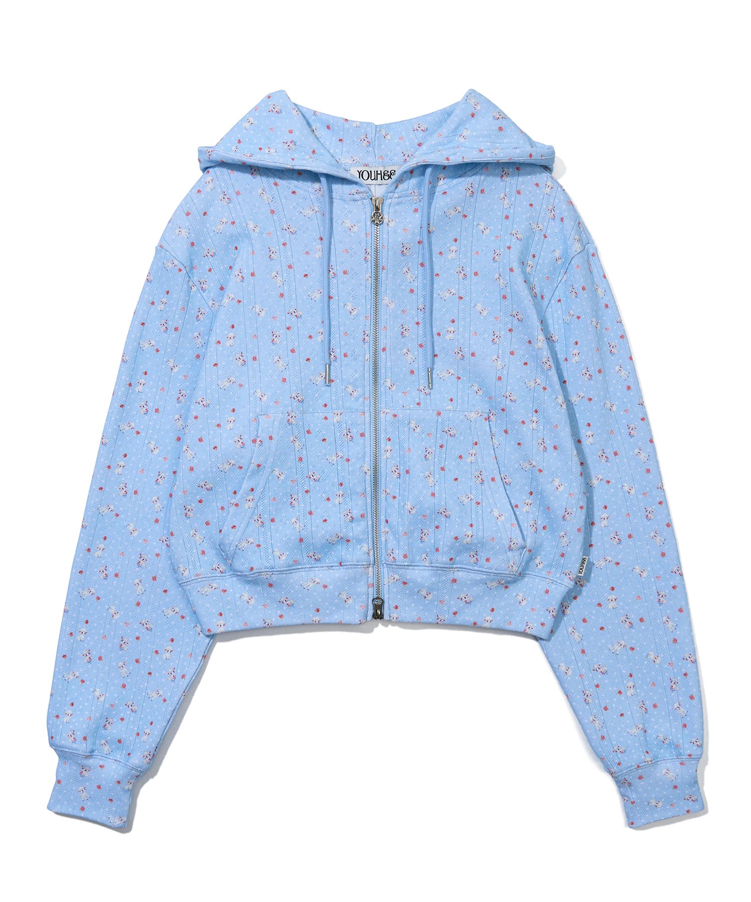 MUSINSA公式 | YOUHEE SHEEP PATTERN EYELET HOOD ZIP-UP_LIGHT BLUE