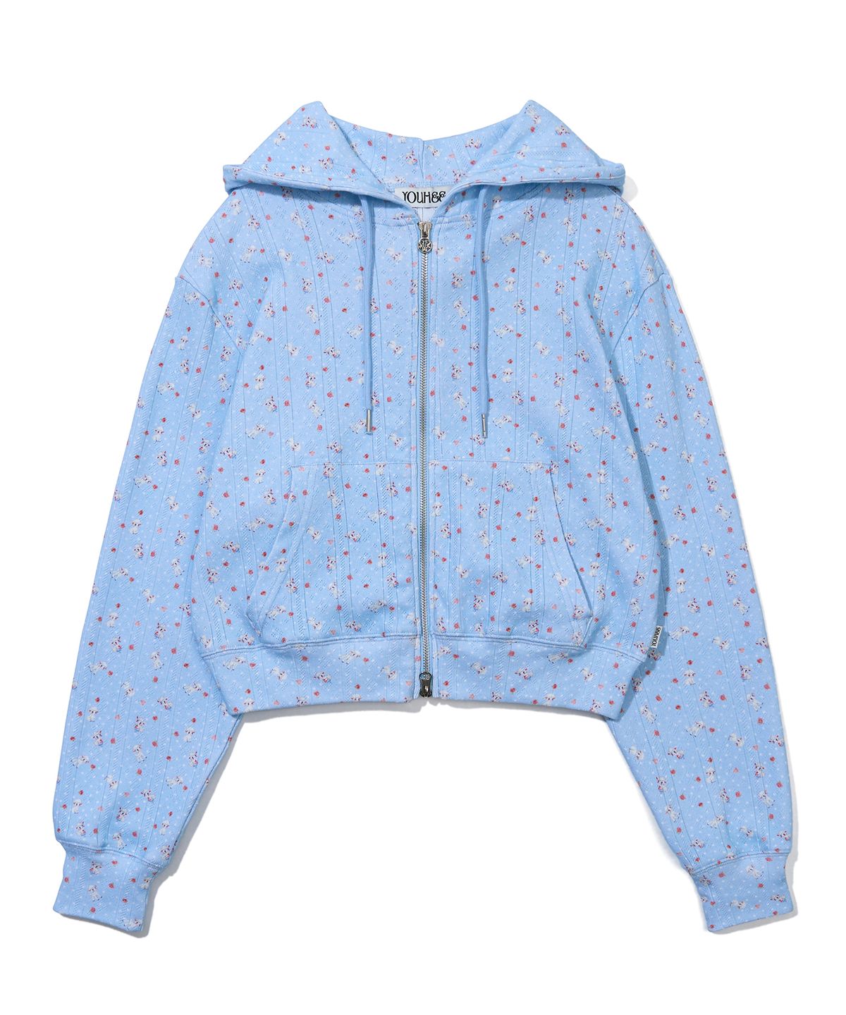 유희(YOUHEE) SHEEP PATTERN EYELET HOOD ZIP-UP_LIGHT BLUE