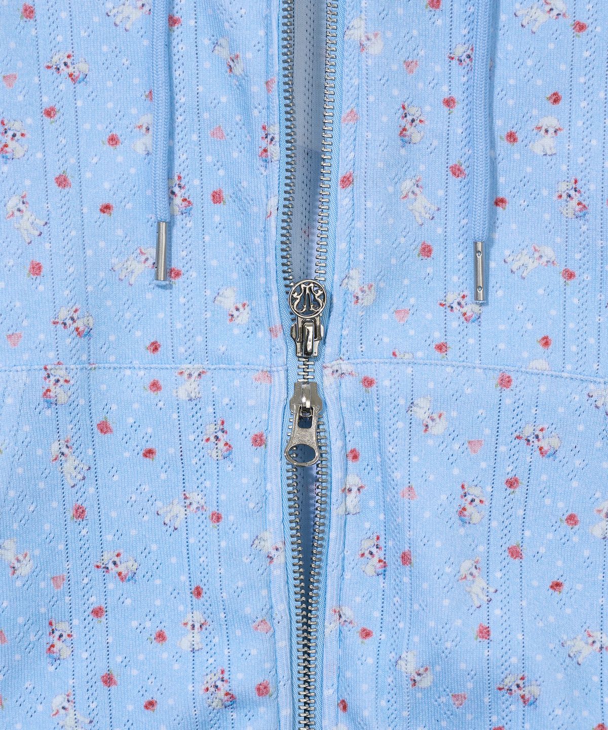 유희(YOUHEE) SHEEP PATTERN EYELET HOOD ZIP-UP_LIGHT BLUE
