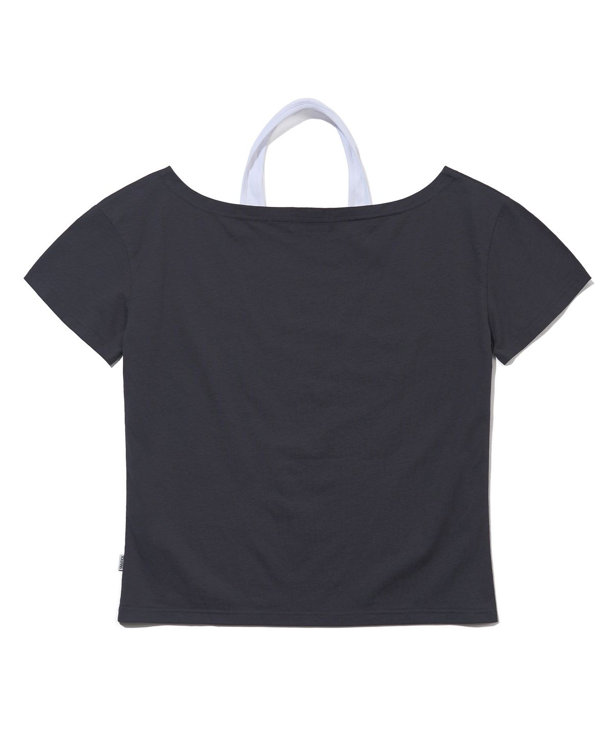 유희(YOUHEE) LETTERING HALTER NECK OFF-SHOULDER T-SHIRTS_CHARCOAL