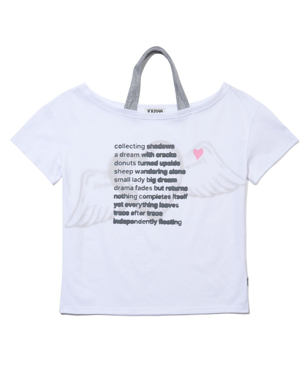 유희(YOUHEE) LETTERING HALTER NECK OFF-SHOULDER T-SHIRTS_WHITE