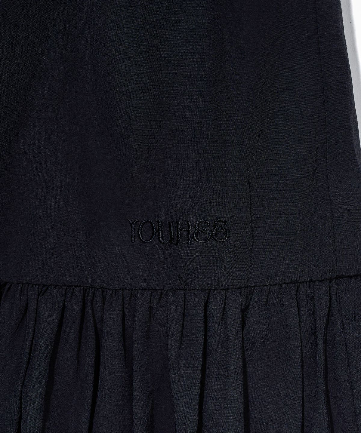 유희(YOUHEE) TIERED LACE MIDI SKIRT_BLACK