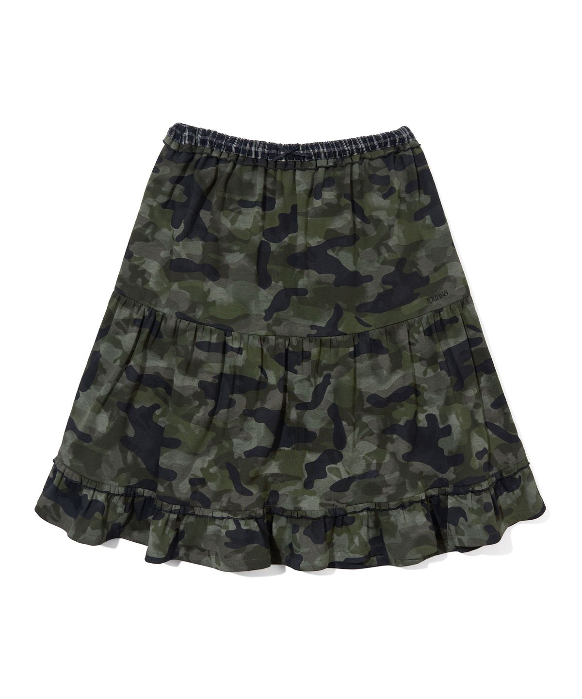 유희(YOUHEE) CAMO TIERED LAYERED MIDI SKIRT_KHAKI