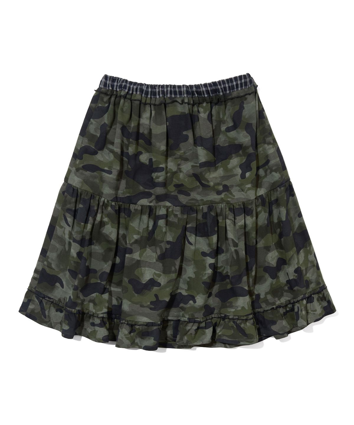 유희(YOUHEE) CAMO TIERED LAYERED MIDI SKIRT_KHAKI