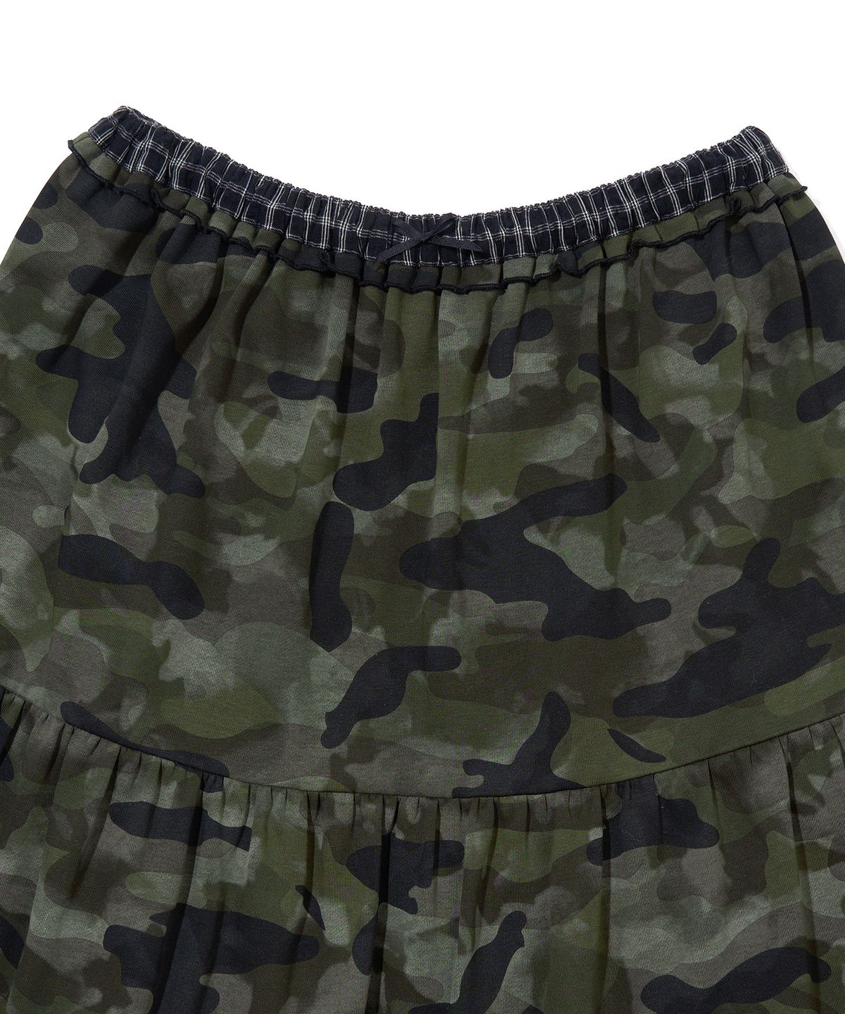유희(YOUHEE) CAMO TIERED LAYERED MIDI SKIRT_KHAKI