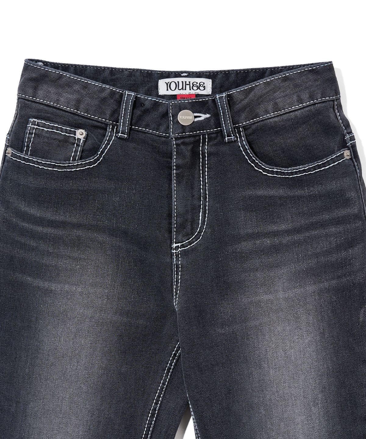 유희(YOUHEE) HOTFIX BOOTSCUT DENIM PANTS_GREY
