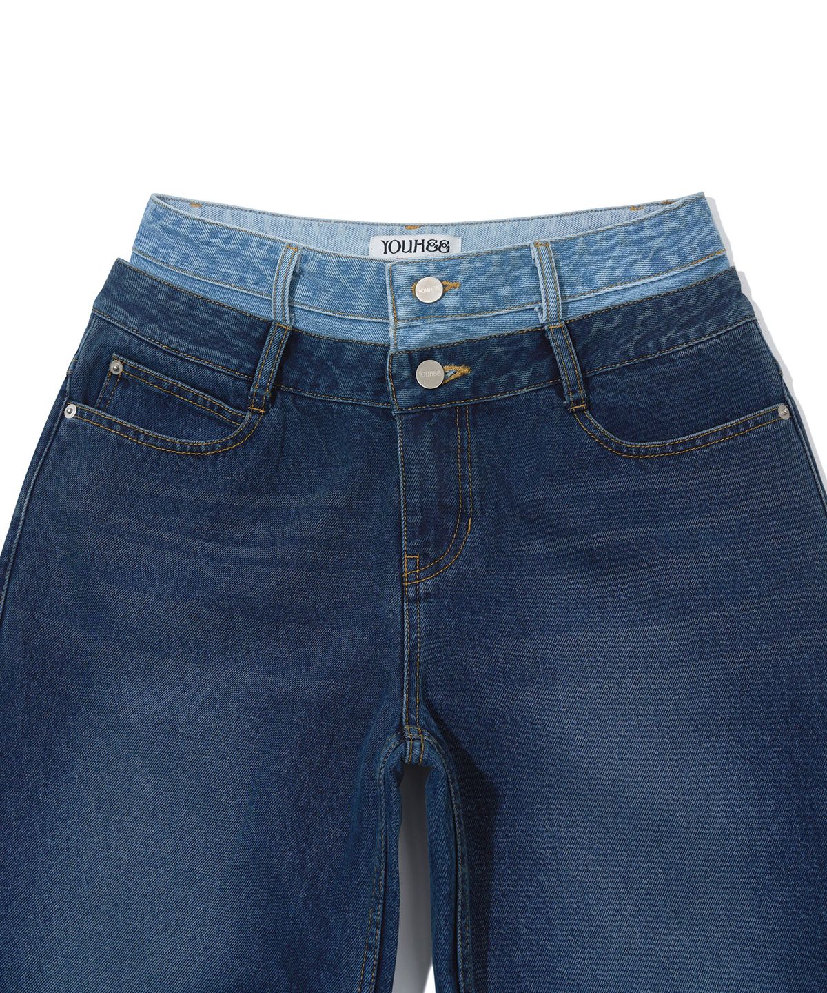유희(YOUHEE) LAYERED STRING DENIM PANTS_INDIGO