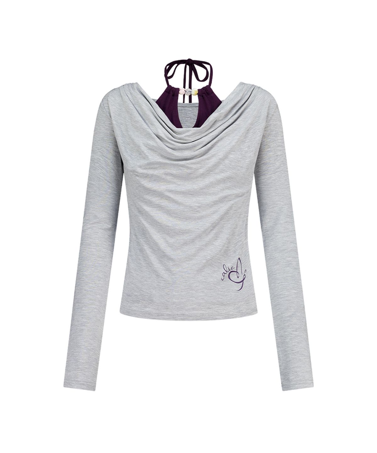 에즈이프 캘리(ASIF CALIE) LAYERD BEADS COWL NECK T-SHIRT MELANGEGRAY