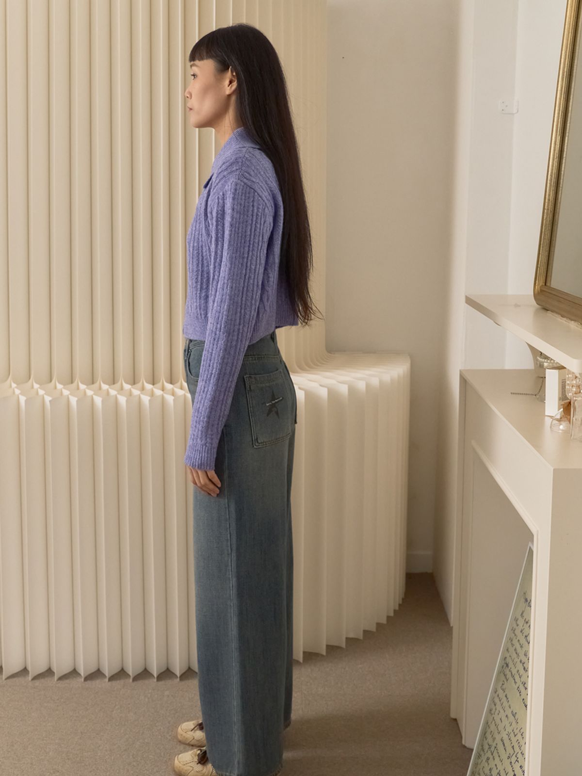 쏘리, 투 머치 러브(SORRY, TOO MUCH LOVE) Cable Knit Buttondown Cropped Cardigan_Purple