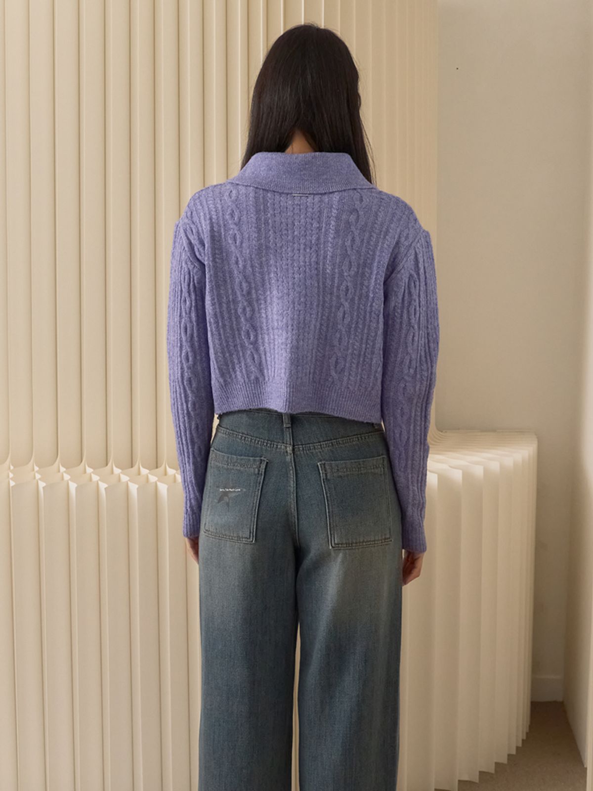 쏘리, 투 머치 러브(SORRY, TOO MUCH LOVE) Cable Knit Buttondown Cropped Cardigan_Purple