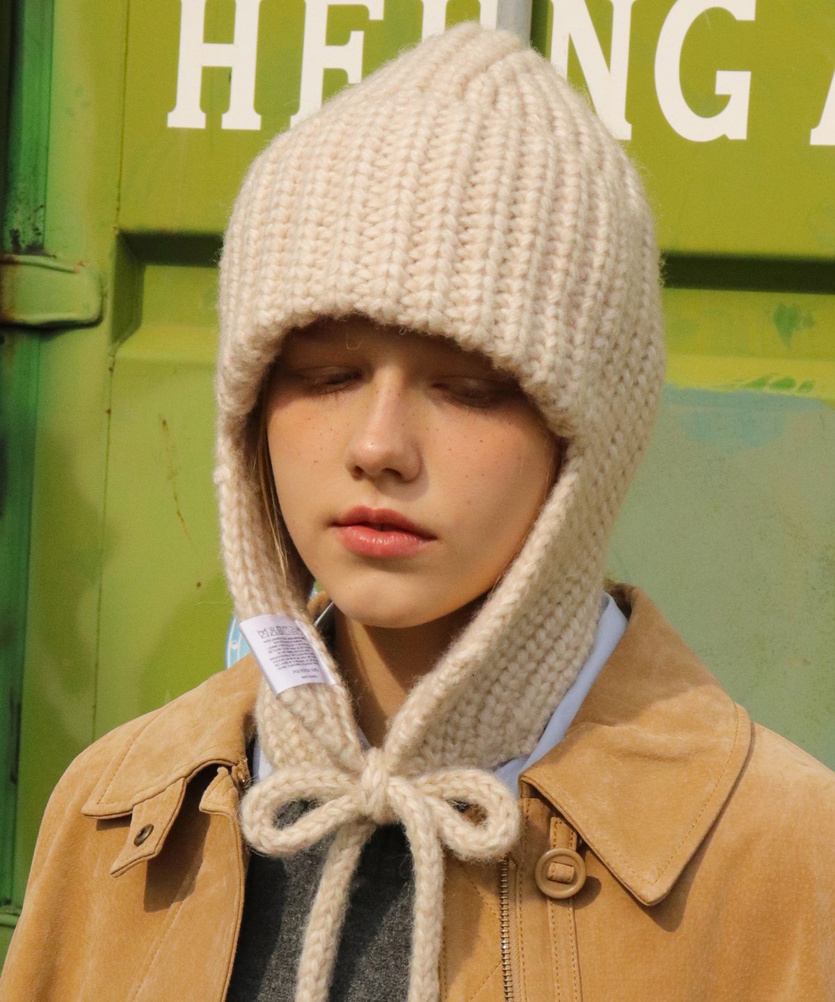 슬리피슬립(SLEEPYSLIP) MOSS KNIT BEIGE TROOPER HAT