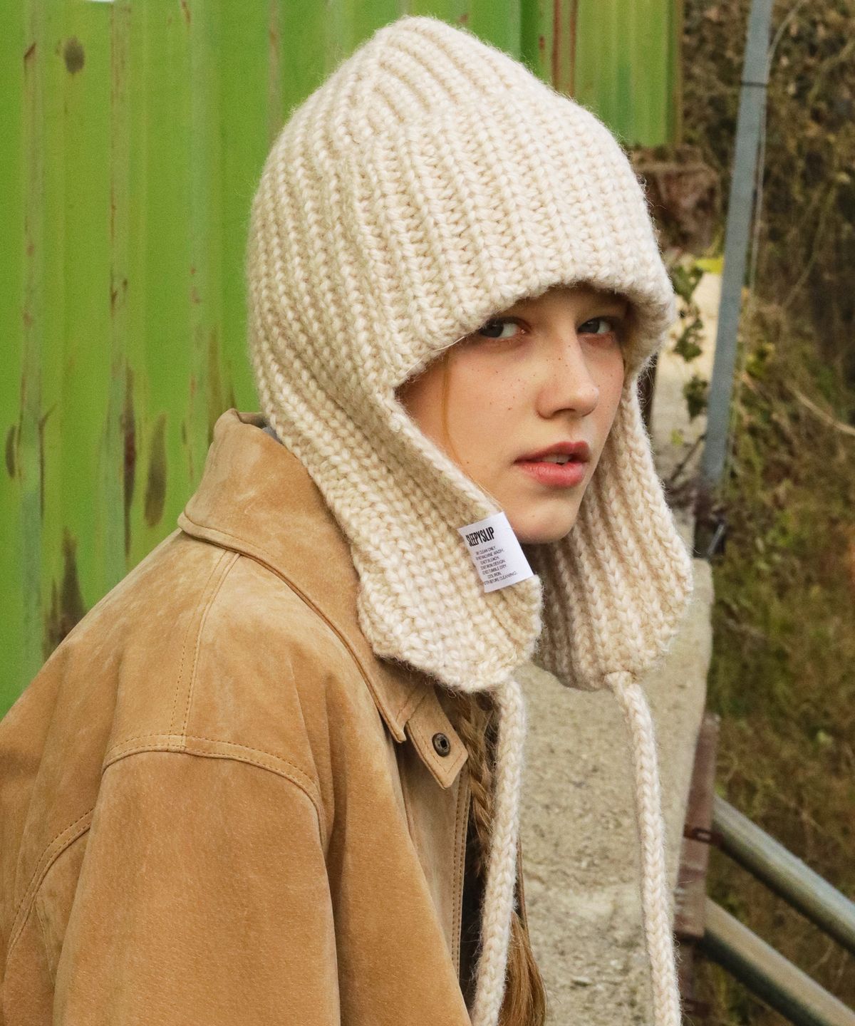 슬리피슬립(SLEEPYSLIP) MOSS KNIT BEIGE TROOPER HAT