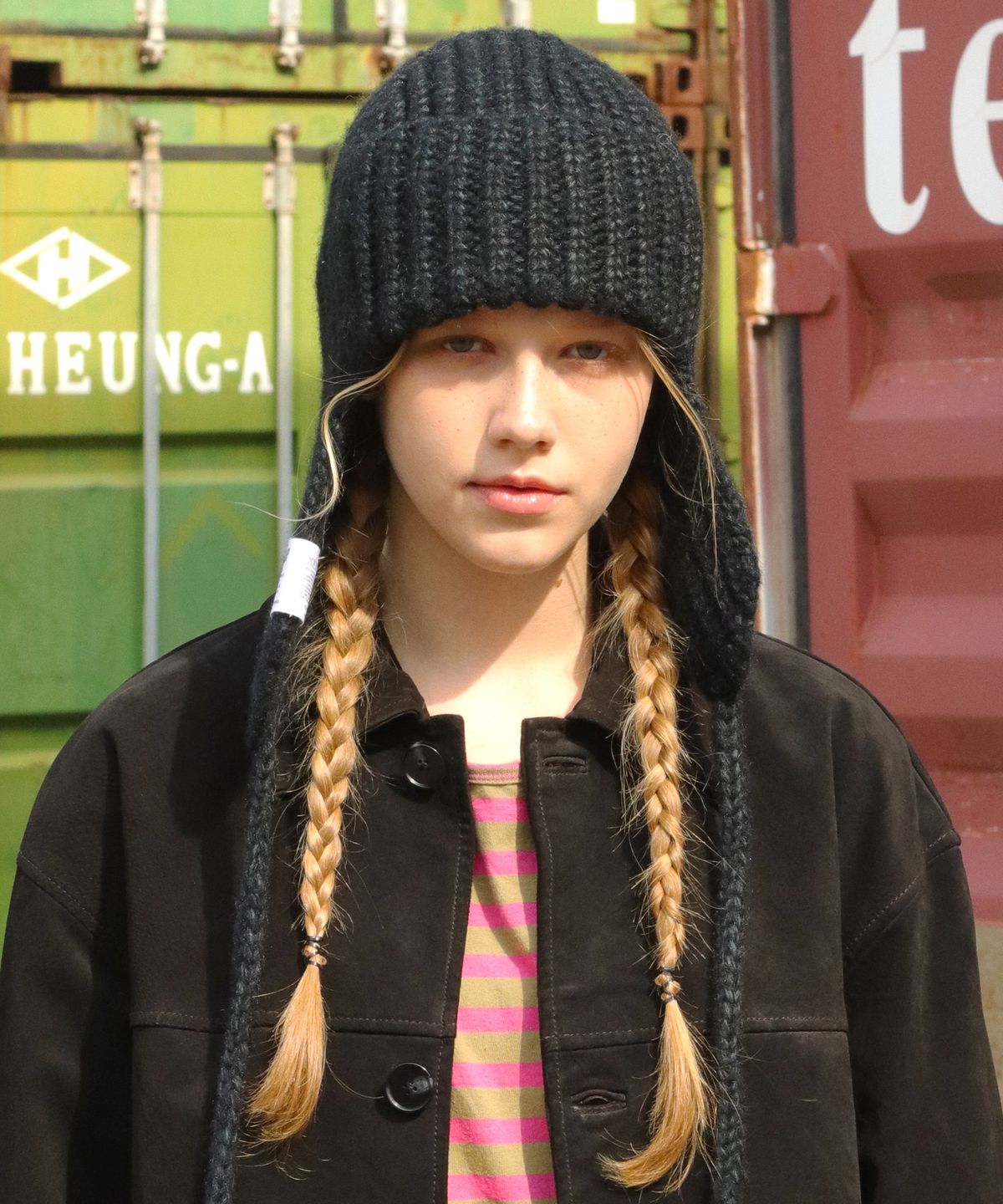 슬리피슬립(SLEEPYSLIP) MOSS KNIT BLACK TROOPER HAT