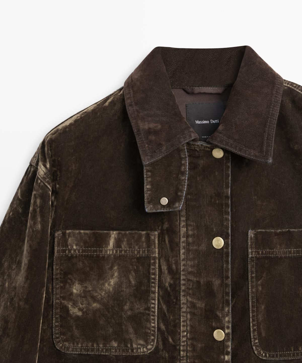 마시모두띠(MASSIMO DUTTI) 플로크 데님 자켓 칼라 디테일