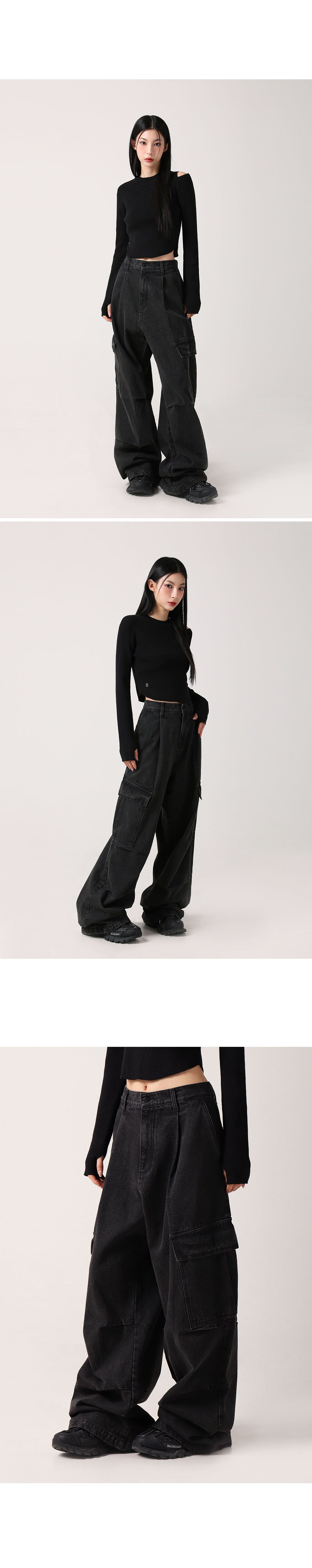MUSINSA公式 | AVANDRESS Side Big Cargo Pants BLACK
