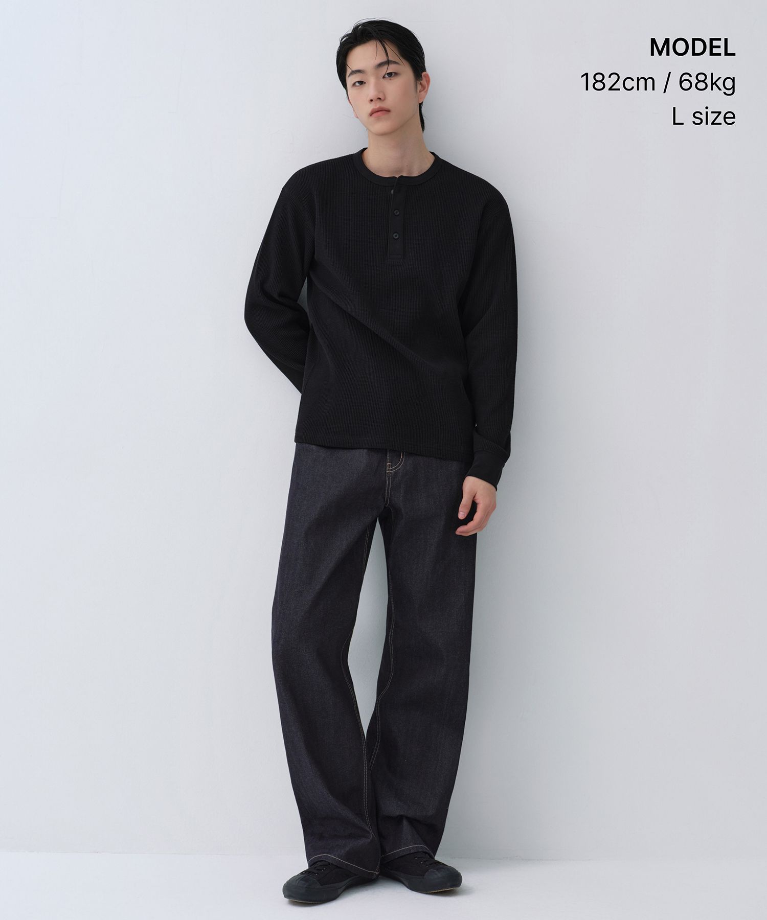 MUSINSA公式 | MUSINSA STANDARD ワッフルヘンリーネック長袖Tシャツ