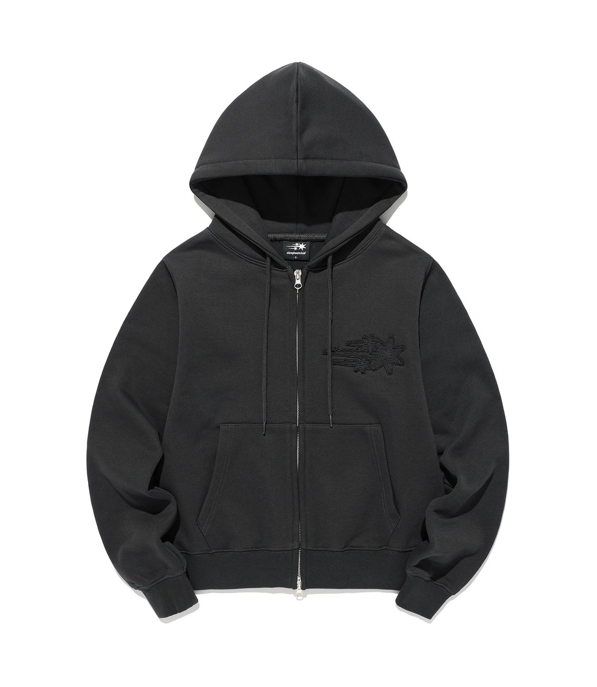 나이스고스트클럽(NICEGHOSTCLUB) 3STAR CROP HOODIE ZIP UP_CHARCOAL(NG2GSUM492A)