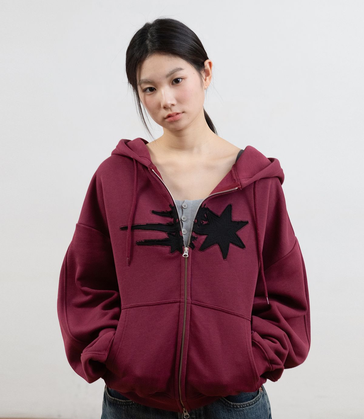 나이스고스트클럽(NICEGHOSTCLUB) 3STAR APPLIQUE HOODIE ZIP UP_3colors(NG2GSUM490A)
