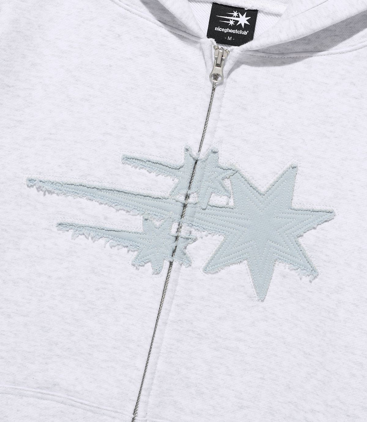 나이스고스트클럽(NICEGHOSTCLUB) 3STAR APPLIQUE HOODIE ZIP UP_LIGHT GREY(NG2GSUM490A)