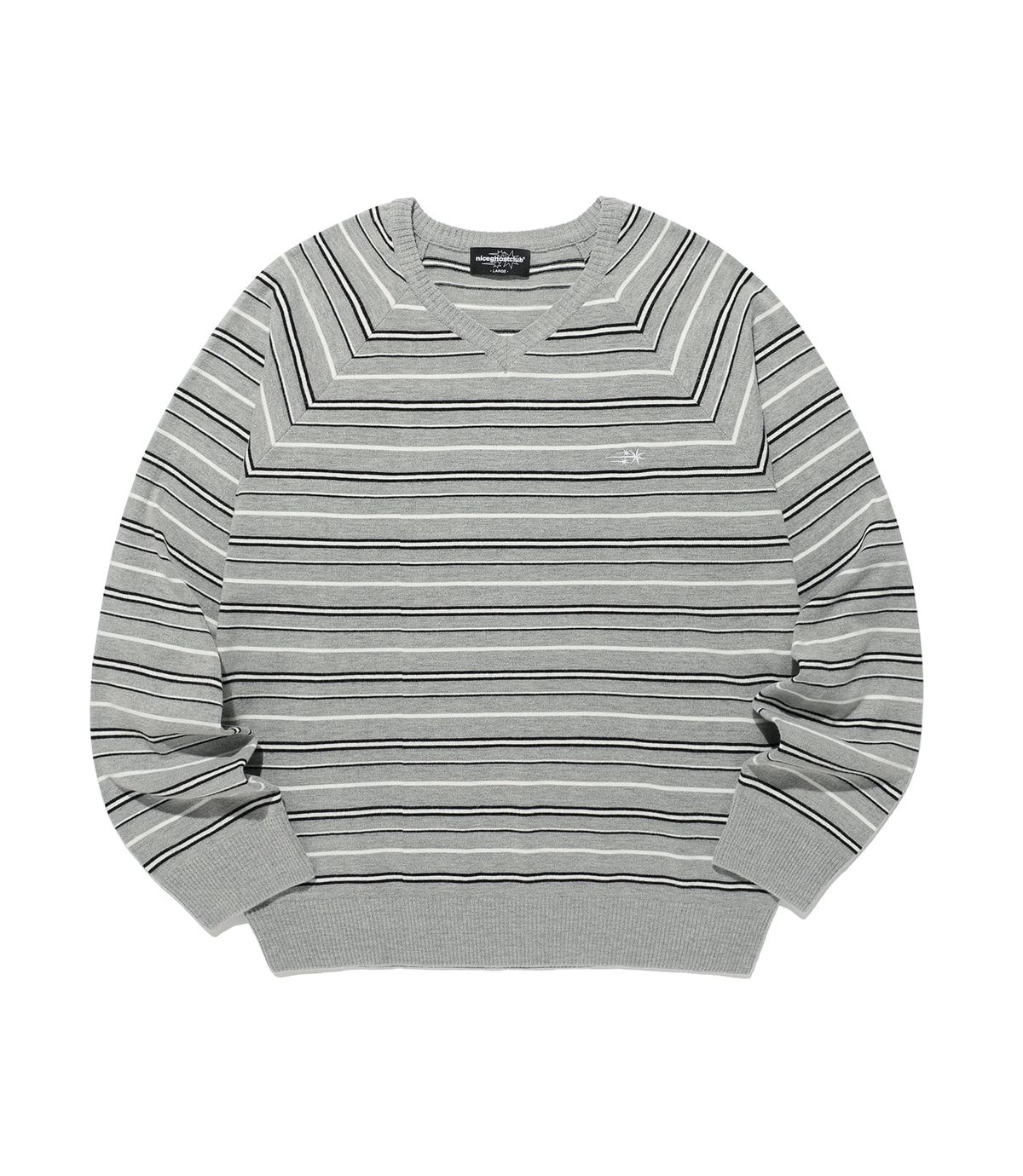 나이스고스트클럽(NICEGHOSTCLUB) MULTI STRIPE 3STAR V NECK KNIT_GREY(NG2GSUM600A)