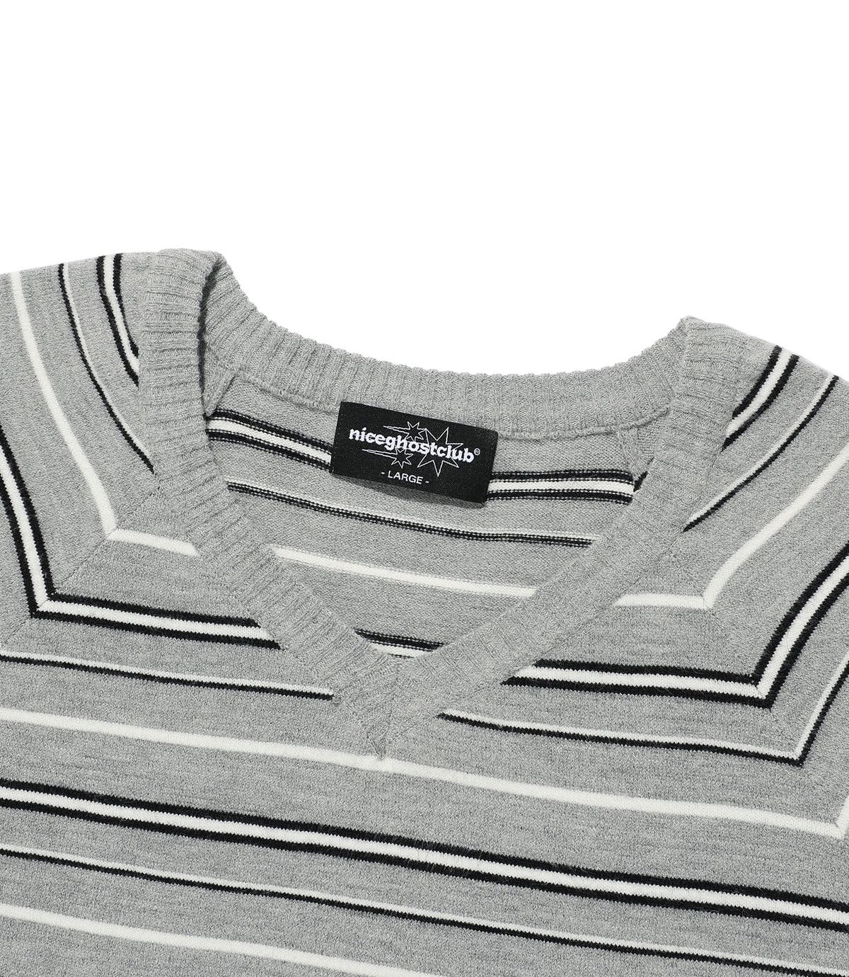 나이스고스트클럽(NICEGHOSTCLUB) MULTI STRIPE 3STAR V NECK KNIT_GREY(NG2GSUM600A)