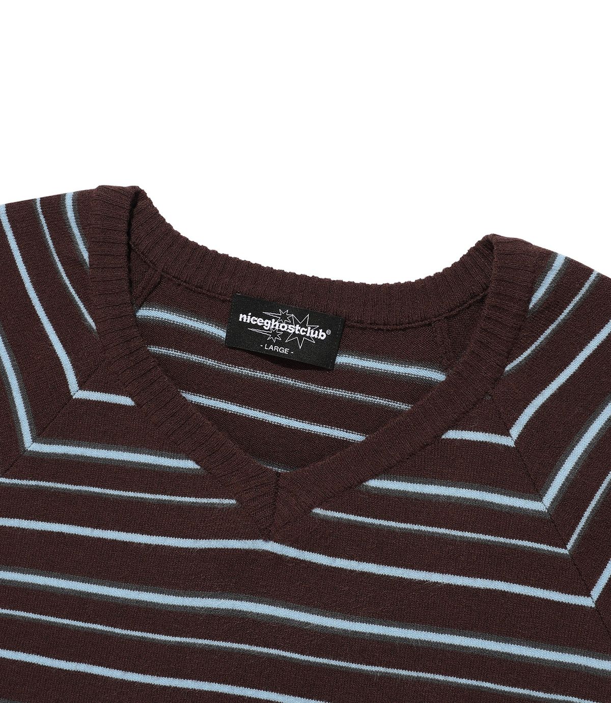 나이스고스트클럽(NICEGHOSTCLUB) MULTI STRIPE 3STAR V NECK KNIT_BROWN(NG2GSUM600A)