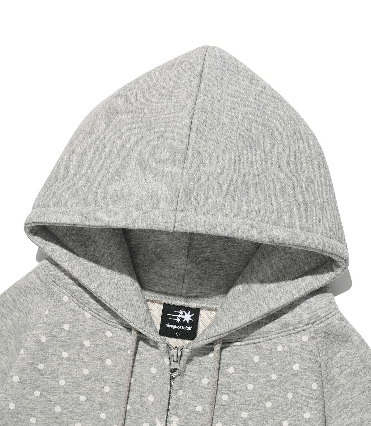 나이스고스트클럽(NICEGHOSTCLUB) DOT 3STAR RAGLAN CROP HOODIE ZIP UP_GREY(NG2GSUM493A)