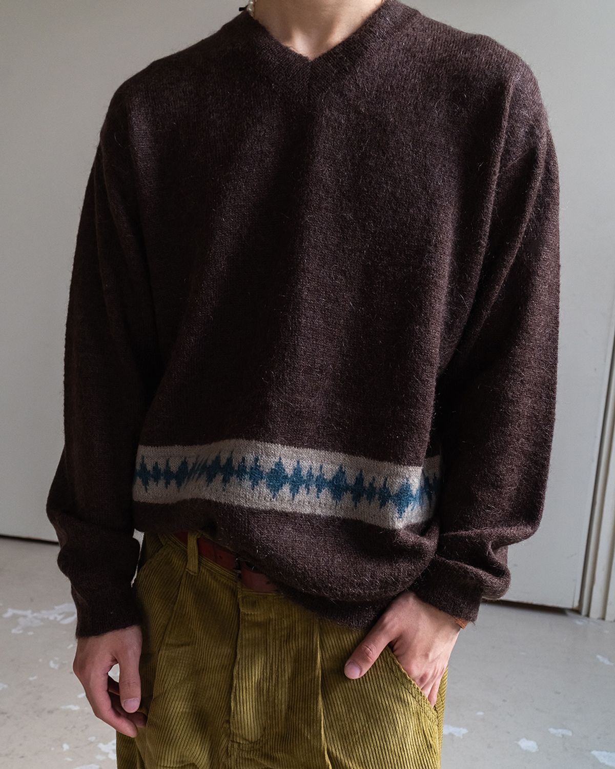 카락터(KARACTOR) Kidmohair v-neck knit / Brown