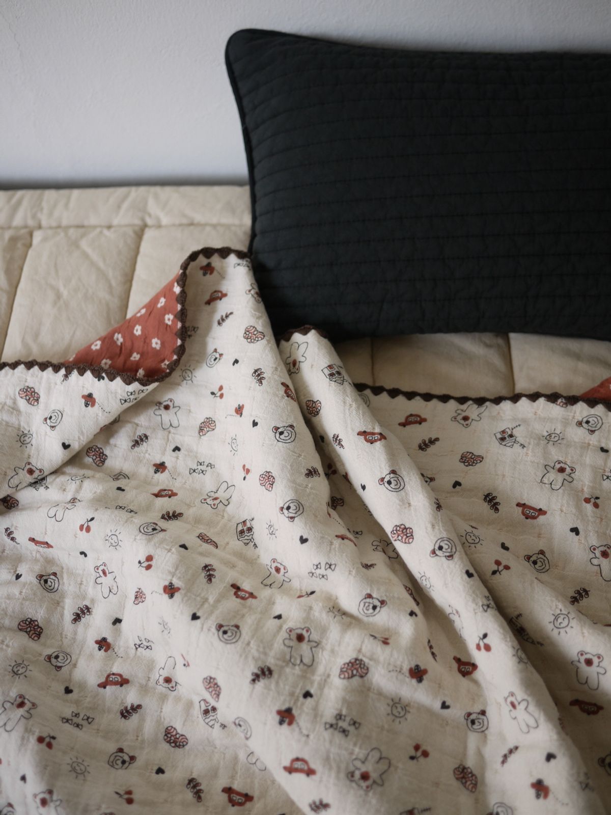봄봄패브릭스(BOMBOM FABRICS) vintage blossom & sweet bear print gauze blanket