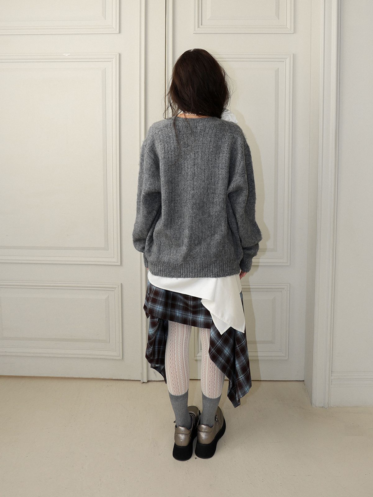 민더리(MEENDERI) MEENDERI LOGO WOOL CARDIGAN - GREY