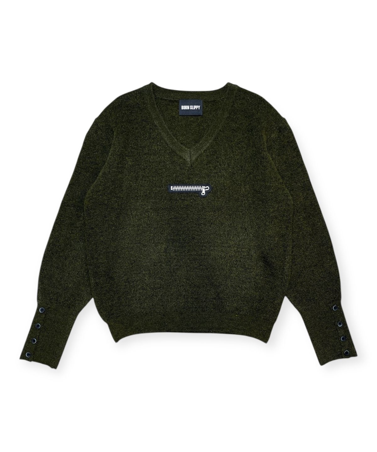 본슬리피(BORN SLIPPY) Muted Zip V-Neck Knit (Khaki)