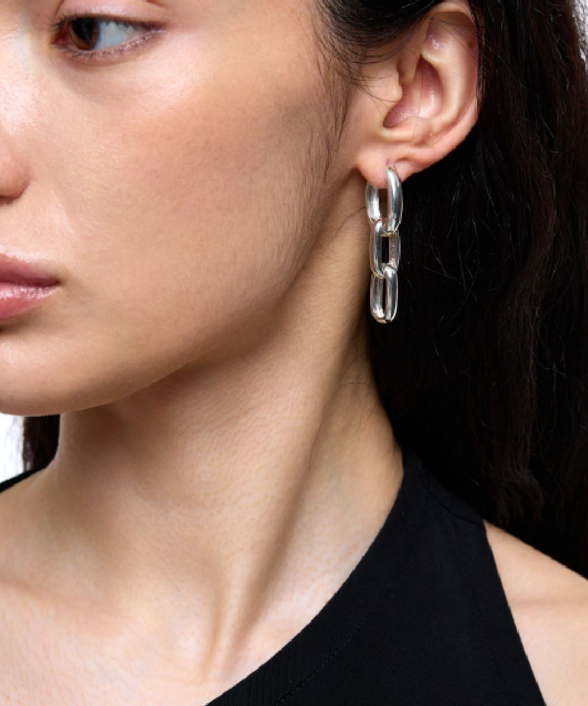그라스마티네(GRASSE MATINEE) 2ways Oval Unbalanced Chain Earrings Silver
