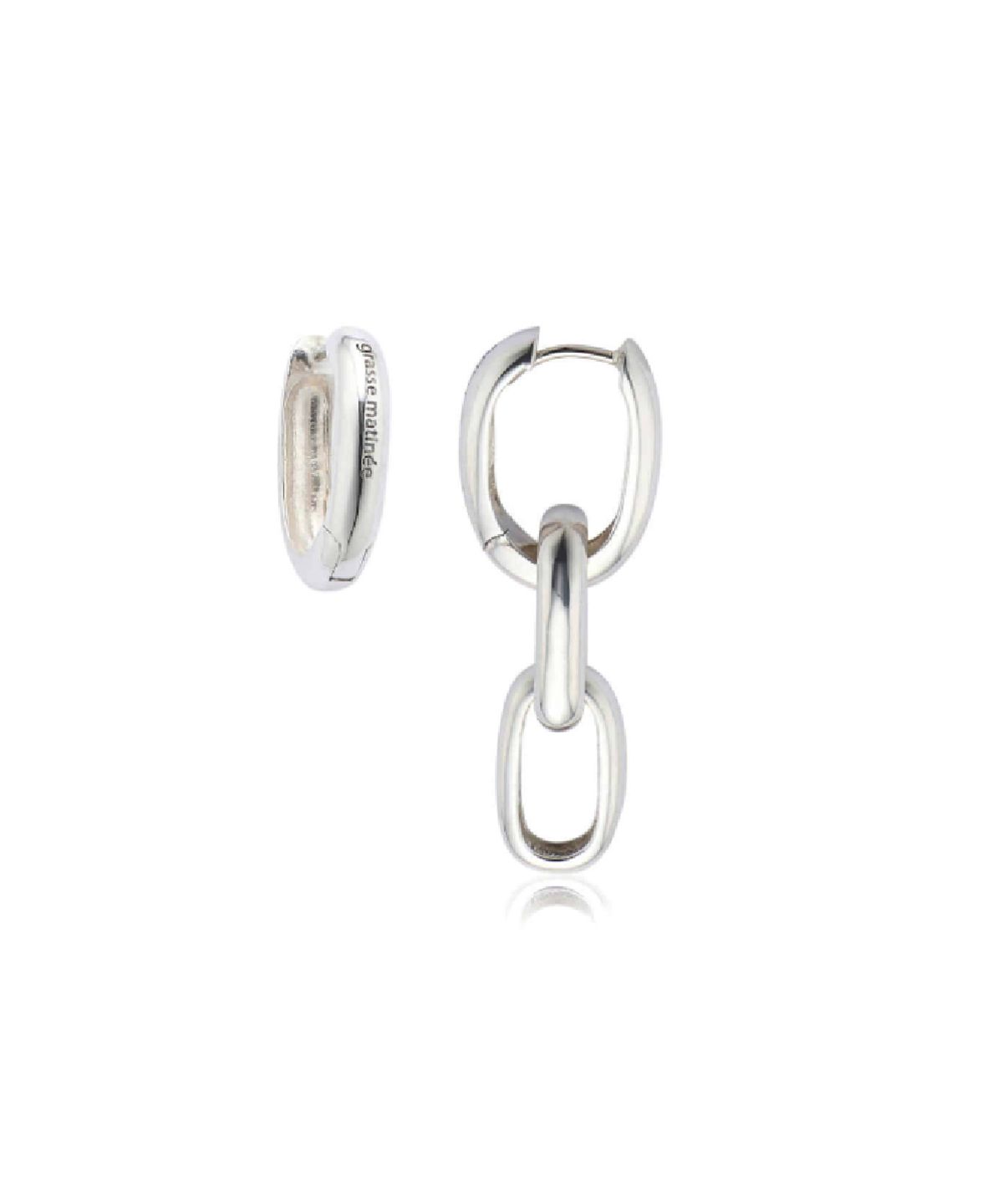 그라스마티네(GRASSE MATINEE) 2ways Oval Unbalanced Chain Earrings Silver