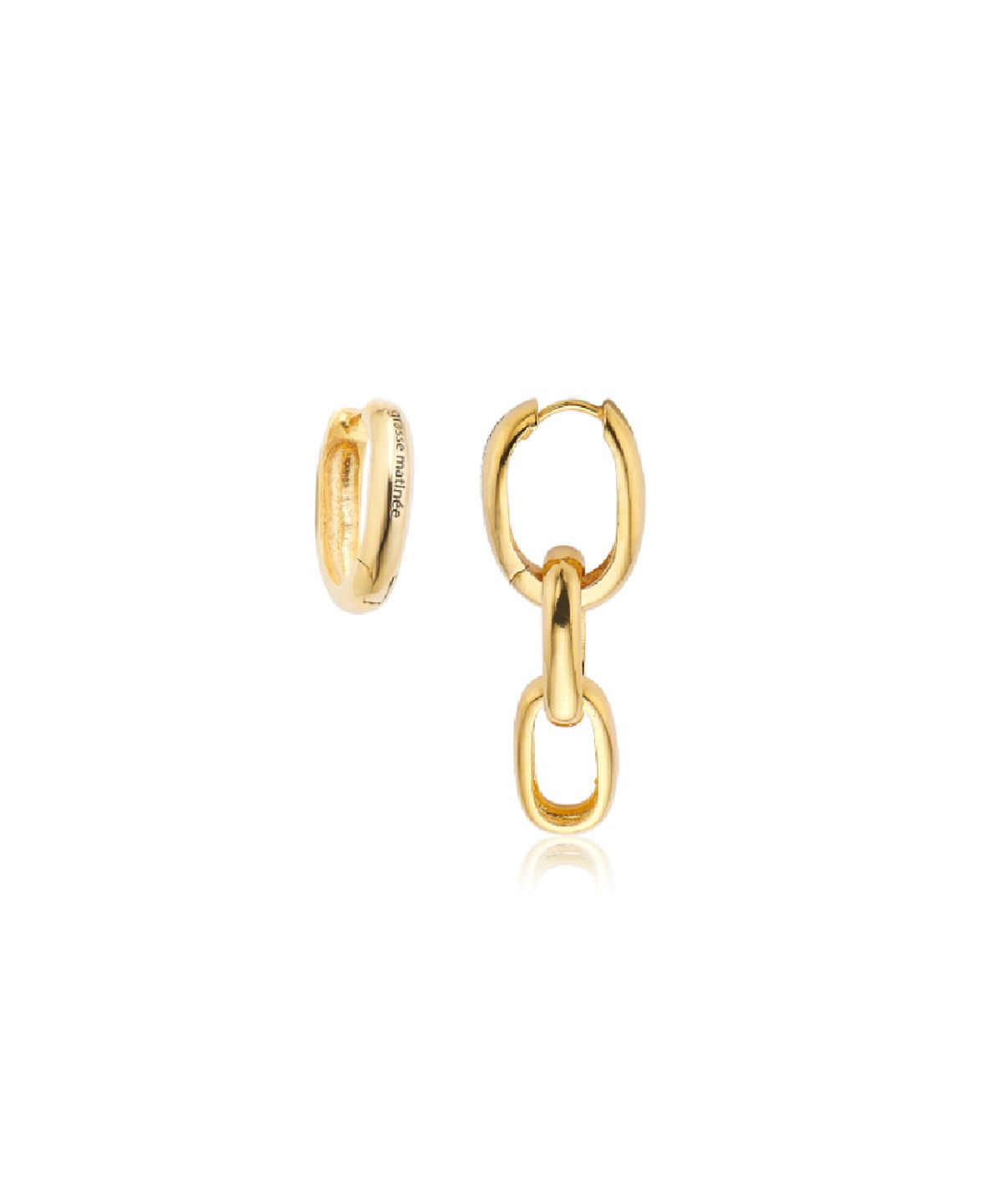 그라스마티네(GRASSE MATINEE) 2ways  Oval Unbalanced Chain Earrings Gold