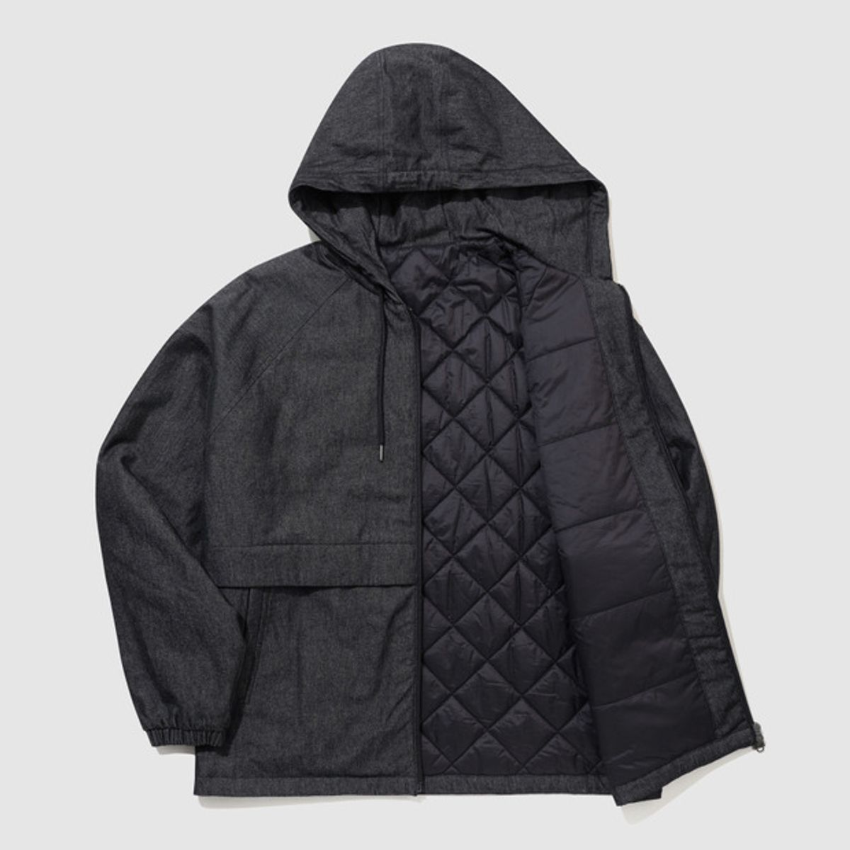 엄브로(UMBRO) 워크 패딩 후드 점퍼 흑청 UR124CPJ11