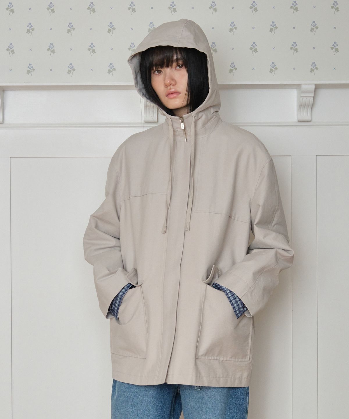 튜드먼트(TTUDEMENT) HOODED HALF TRENCH_GREY