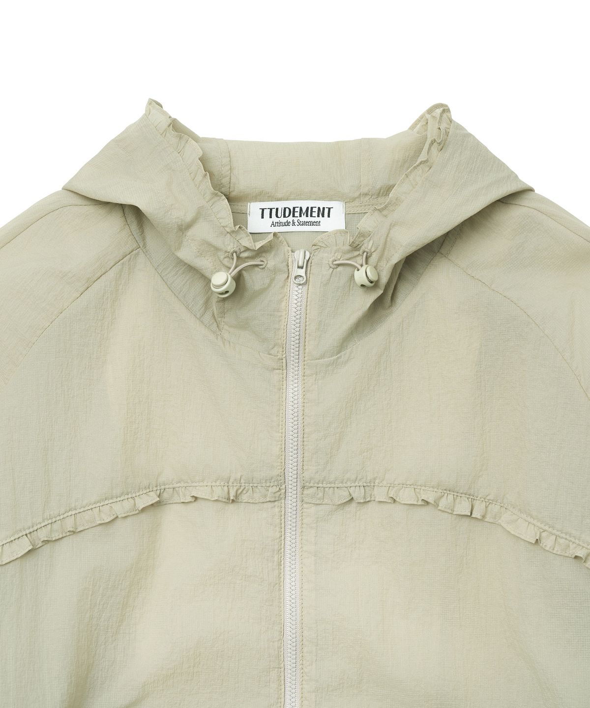 튜드먼트(TTUDEMENT) SHEER FRILLED WINDBREAKER_KHAKI