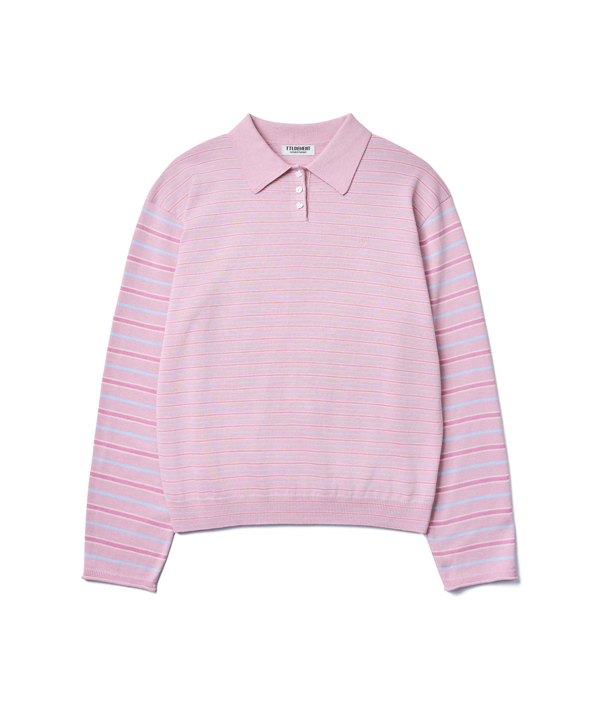 튜드먼트(TTUDEMENT) STRIPE LONG SLEEVE POLO KNIT_PINK