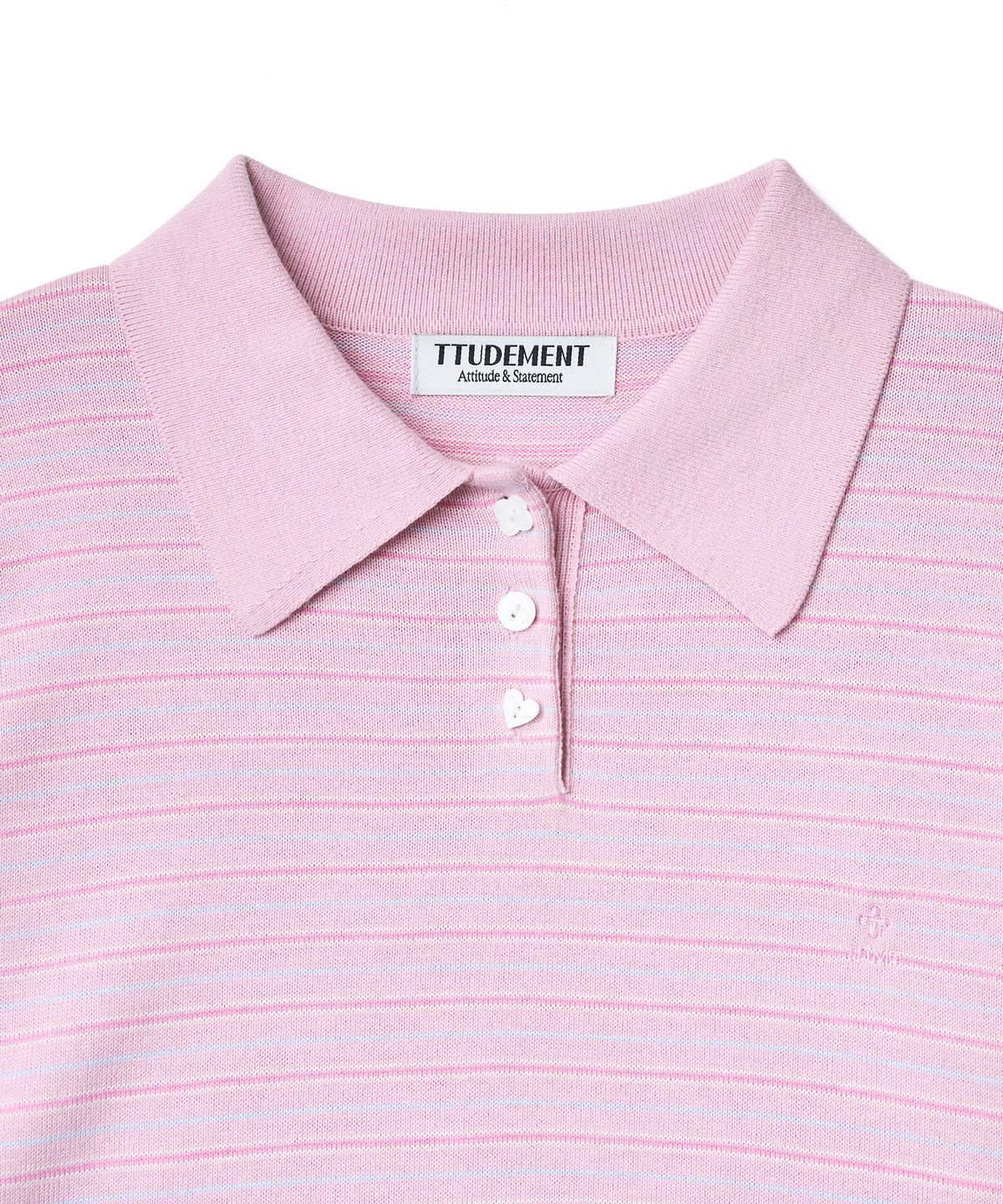 튜드먼트(TTUDEMENT) STRIPE LONG SLEEVE POLO KNIT_PINK