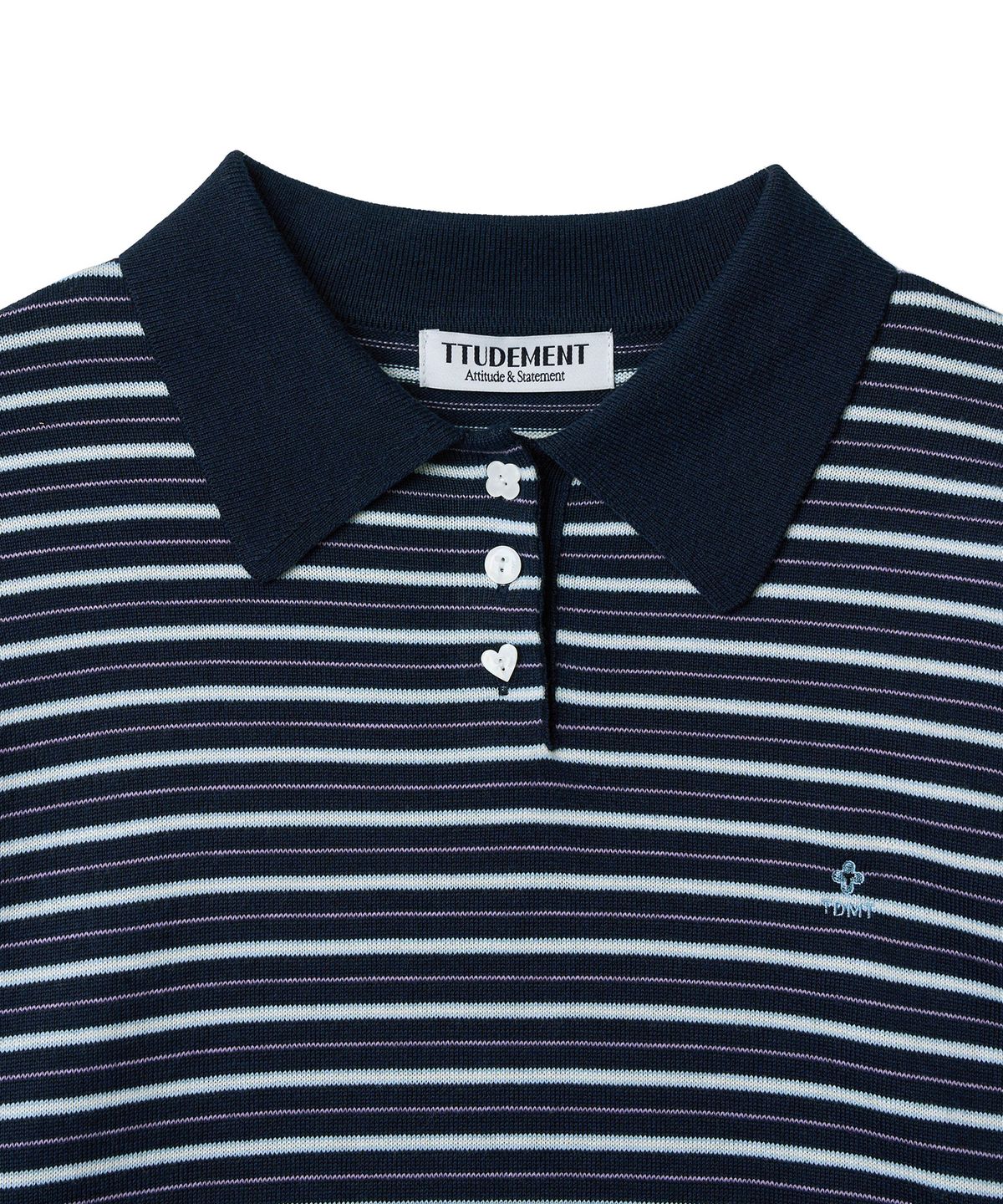 튜드먼트(TTUDEMENT) STRIPE LONG SLEEVE POLO KNIT_NAVY