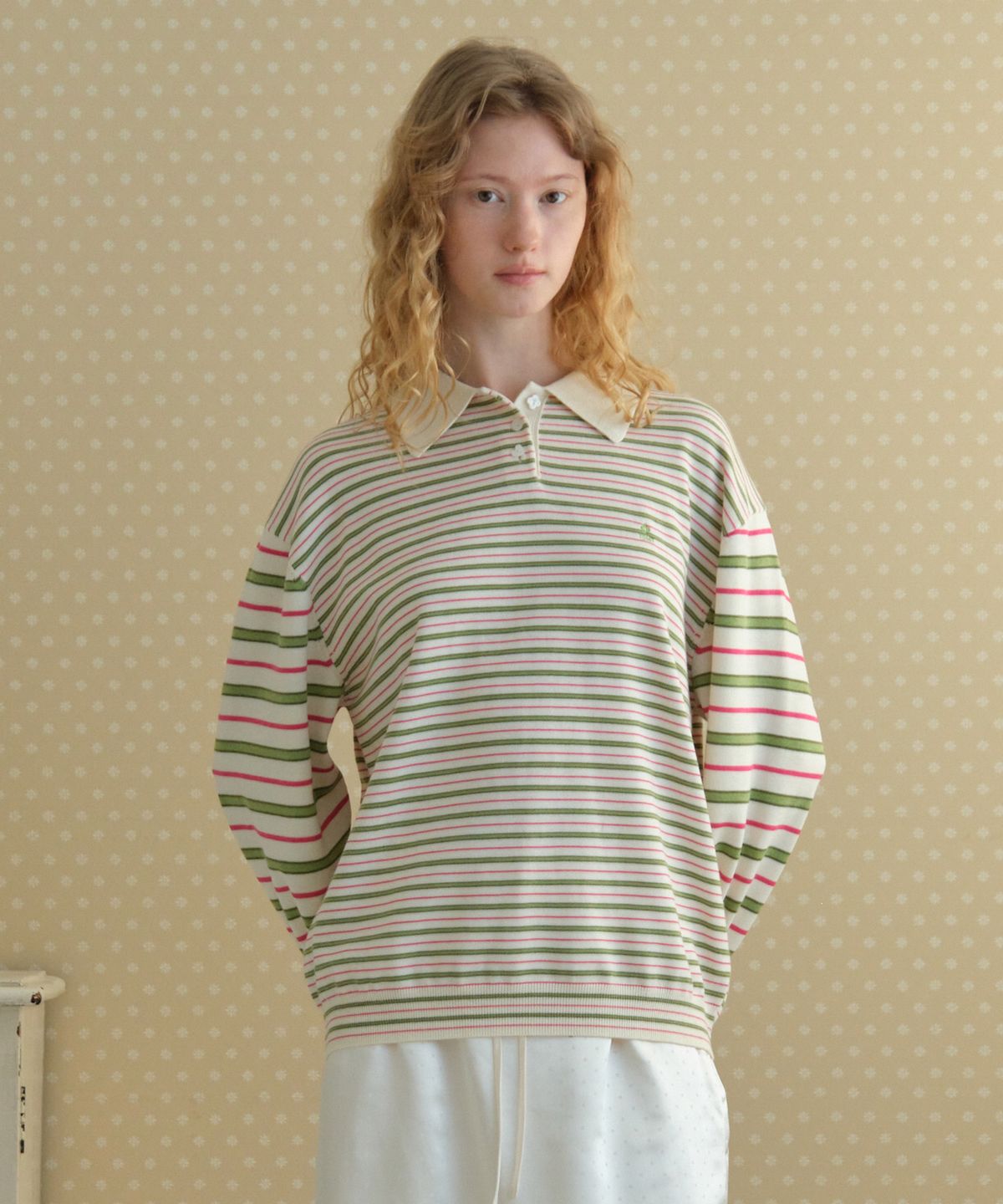 튜드먼트(TTUDEMENT) STRIPE LONG SLEEVE POLO KNIT_IVORY