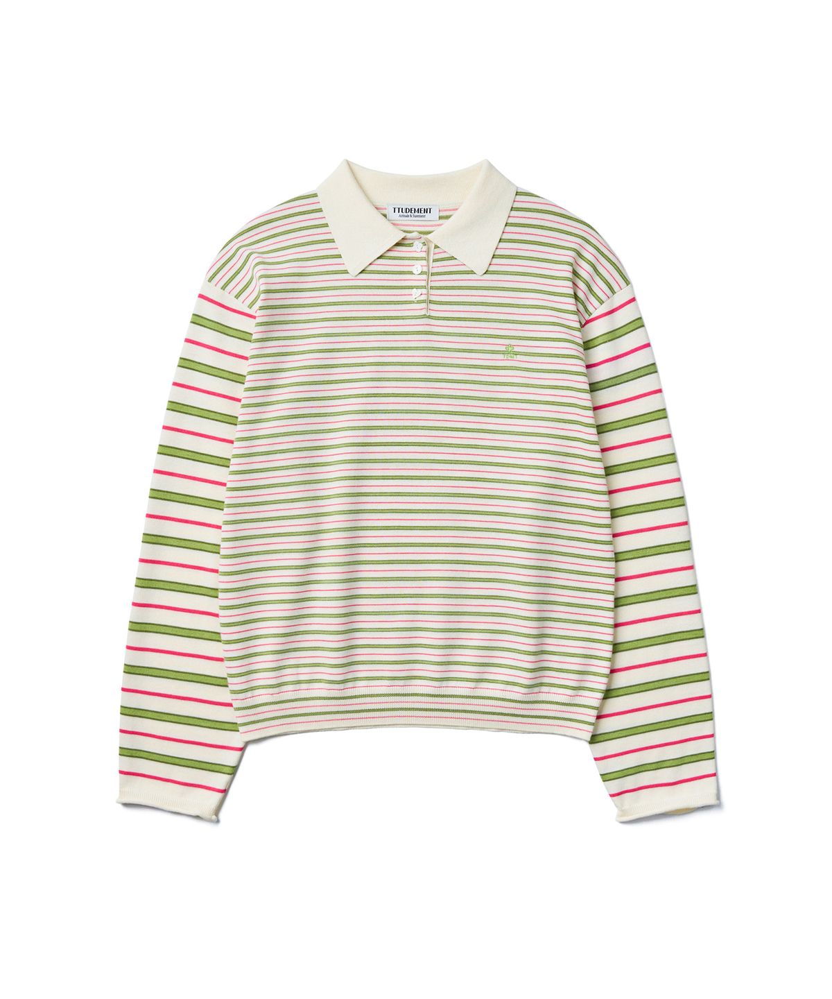 튜드먼트(TTUDEMENT) STRIPE LONG SLEEVE POLO KNIT_IVORY