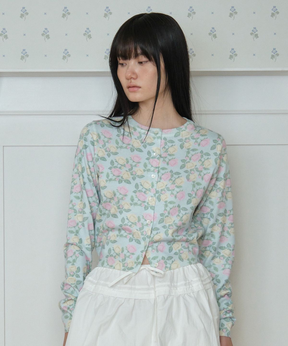 튜드먼트(TTUDEMENT) ROSE PRINTED CARDIGAN_LIGHT BLUE