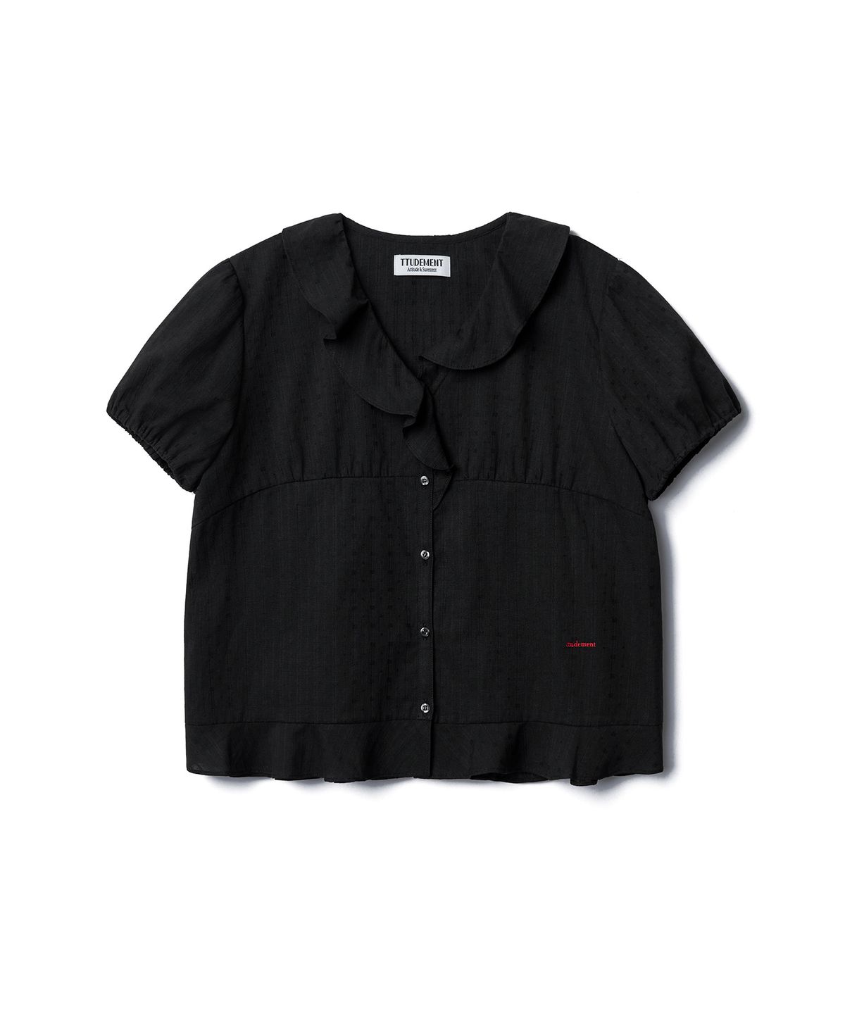 튜드먼트(TTUDEMENT) SHORT-SLEEVE BLOUSE WITH RUFFLED COLLAR_BLACK