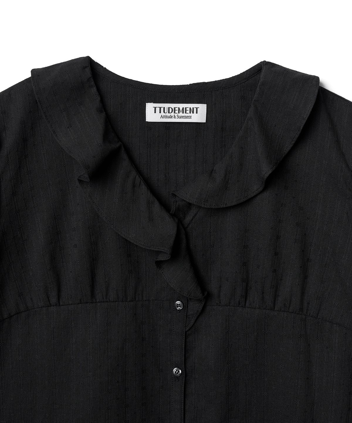 튜드먼트(TTUDEMENT) SHORT-SLEEVE BLOUSE WITH RUFFLED COLLAR_BLACK