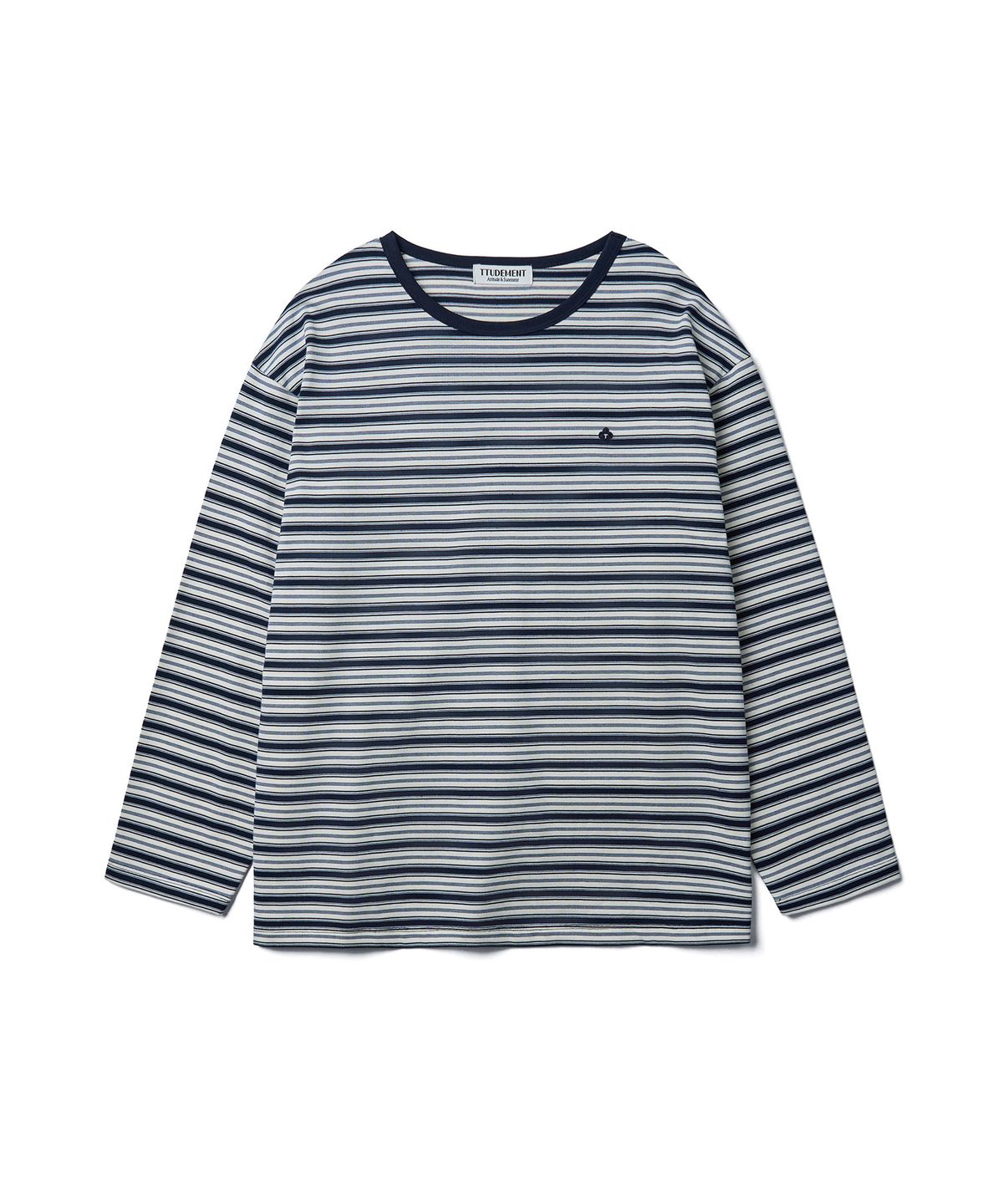 튜드먼트(TTUDEMENT) STRIPED ROUND-NECK T-SHIRT_NAVY
