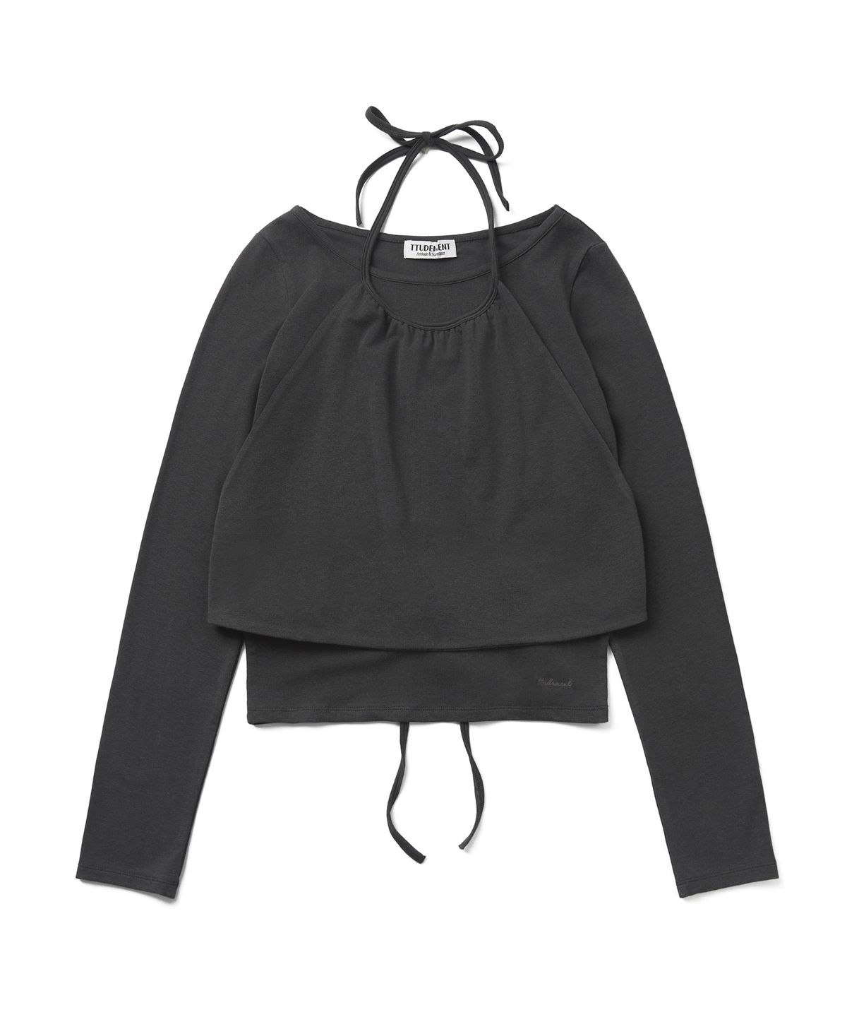튜드먼트(TTUDEMENT) HALTER-NECK LAYERED T-SHIRT_CHARCOAL