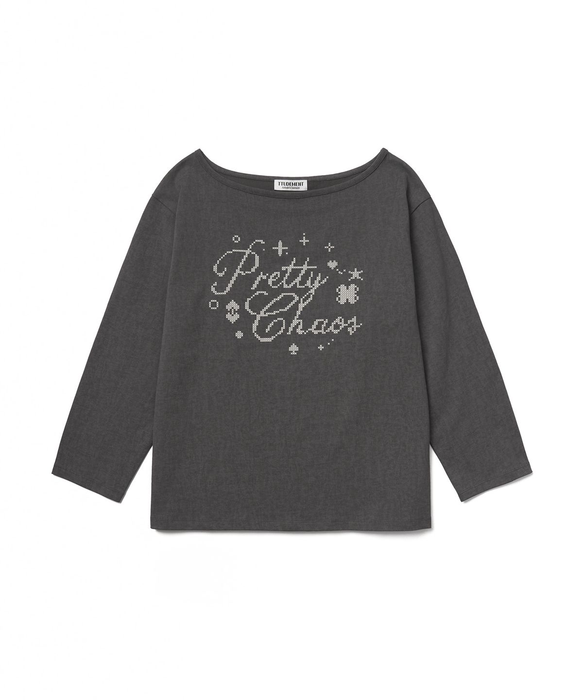 튜드먼트(TTUDEMENT) OFF-SHOULDER PIGMENT T-SHIRT_CHARCOAL