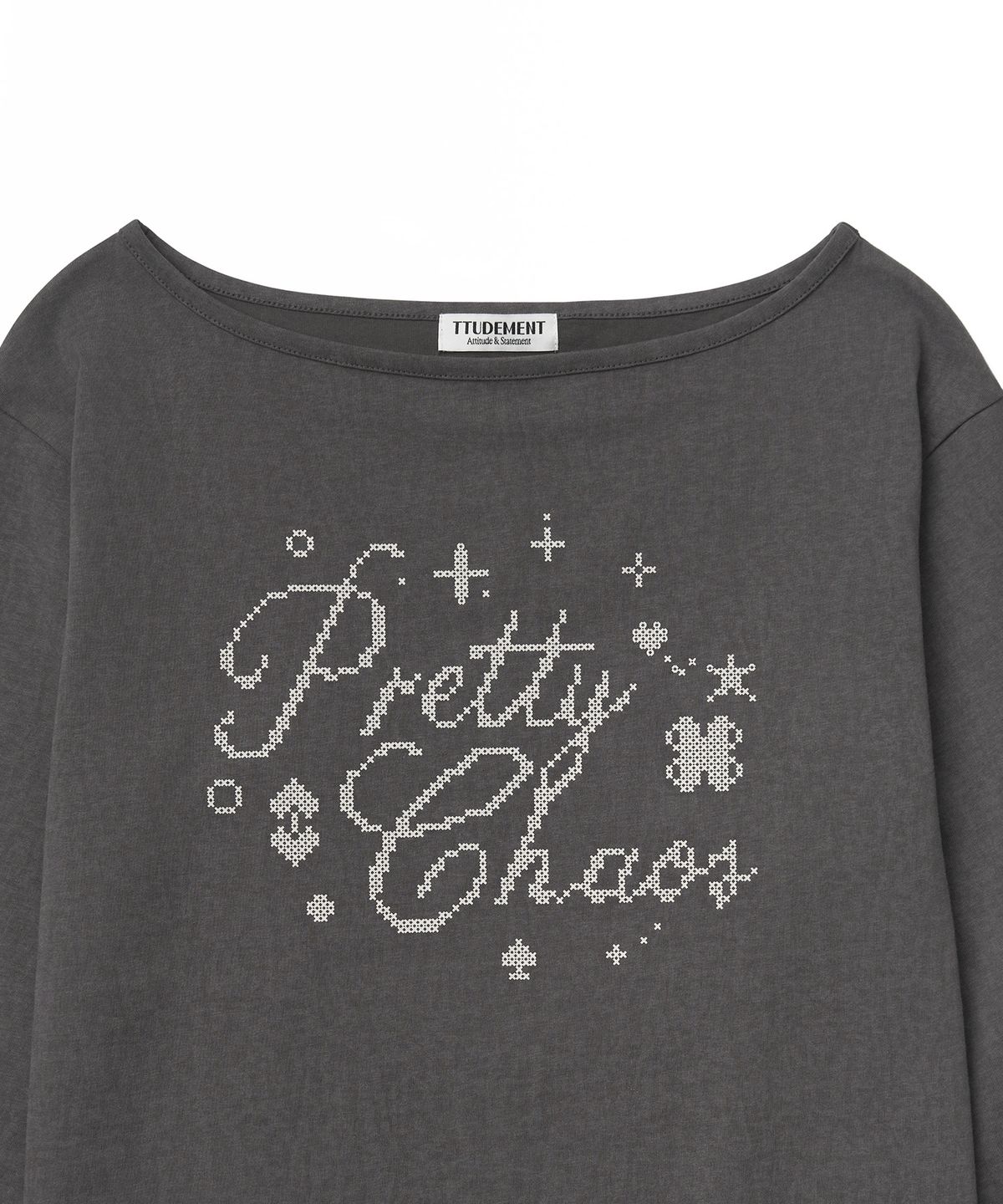 튜드먼트(TTUDEMENT) OFF-SHOULDER PIGMENT T-SHIRT_CHARCOAL